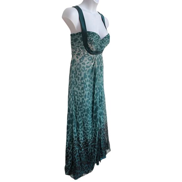 Tadashi Collection Teal Silk Ombre Leopard Maxi Dress with Satin Trim size 10 - Picture 4 of 16